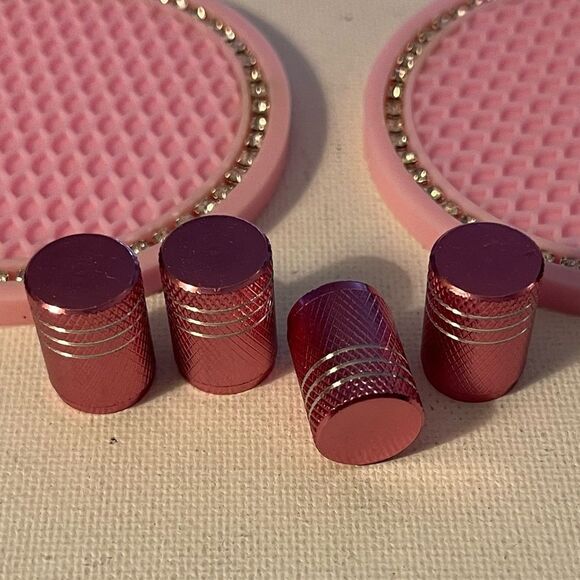Pink Car Cup Holder Coasters with bling and Valve Stem Caps set of 6 NWT - Picture 3 of 4